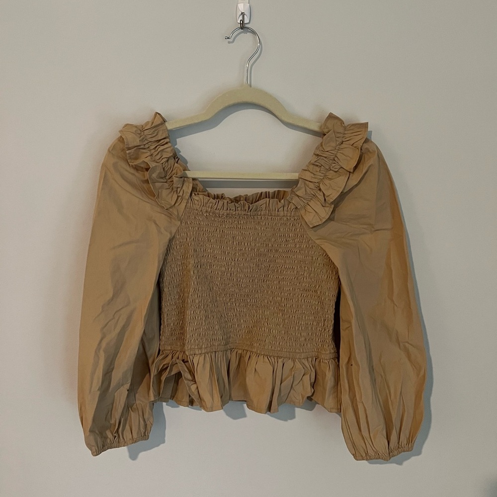 The Drop Women’s Marisol Long Sleeve Ruffle Smoked Top, Size Small